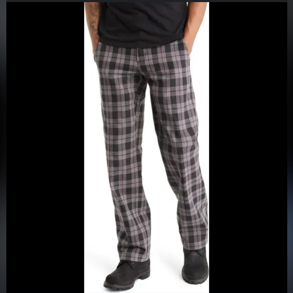 Dickies Regular Fit Pattern Pants Black Wine Check Plaid Size 34 X 32